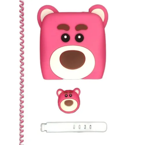 محافظ آداپتور و کابل شارژر عروسکی طرح خرس صورتی